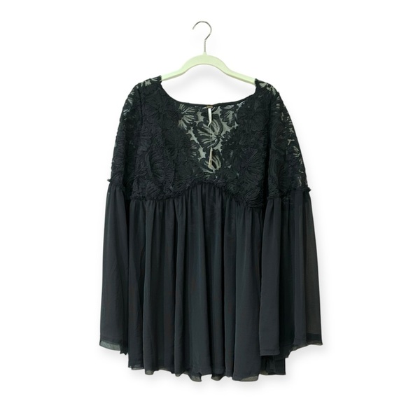 Free People Magdalene Crochet Babydoll Tunic Sz M Sheer Layering Bell Sleeve Top - Picture 5 of 10